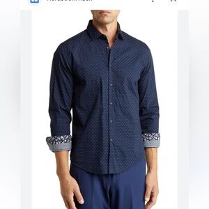 Stone Rose Dark Blue Patterned Shirt small